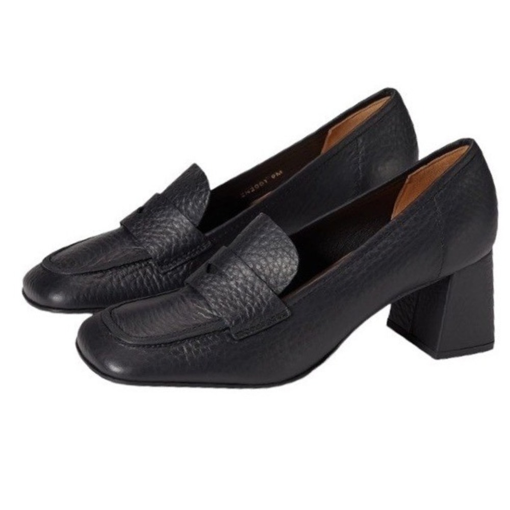 Aquatalia Pumps Womens 5.5 2142001 Black Pebbled Leather Block Heel Loafer - Picture 3 of 5